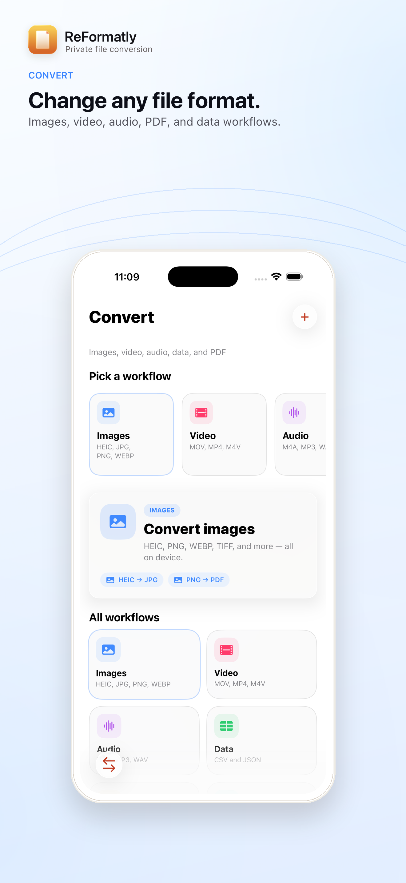 Convert — Pick a file and output format.
